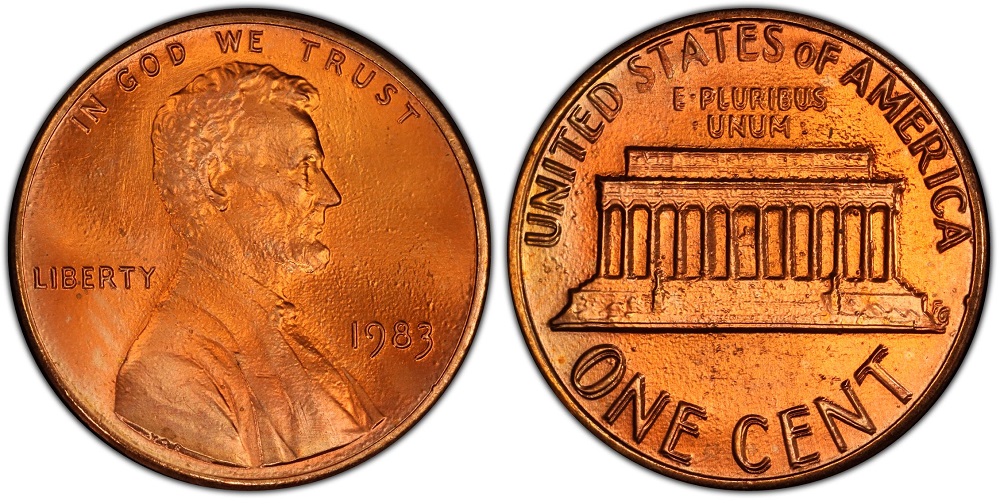 1983 penny DDR FS-801 versus standard reverse side-by-side comparison showing doubled lettering